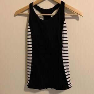 Athleta Stripe Ace Racer Tank Womens Size XXS Black Striped Built In Bra Stretch